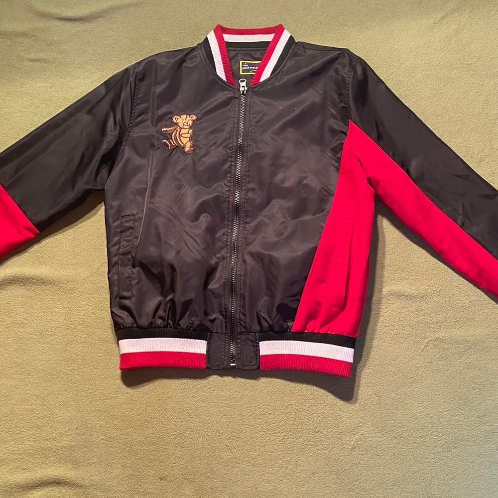 Red black and white jacket